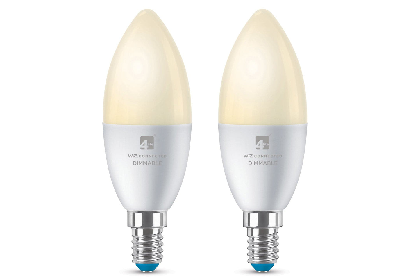 4lite WiZ Connected C37 Candle Dimmable Warm White WiFi LED Smart Bulb - E14 Small Screw Pack of 2