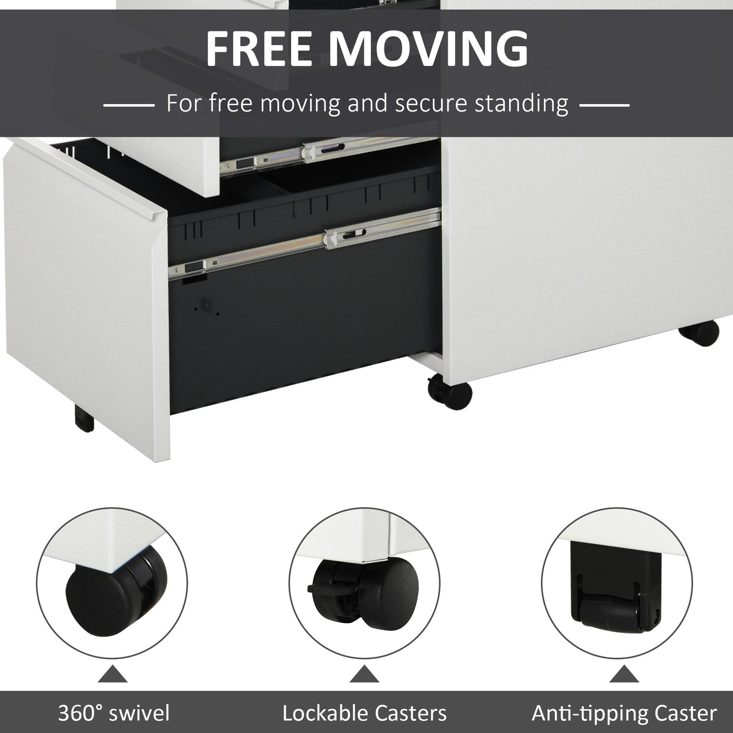 ProperAV Extra Steel 3-Drawer Rolling Filing Cabinet - White - maplin.co.uk