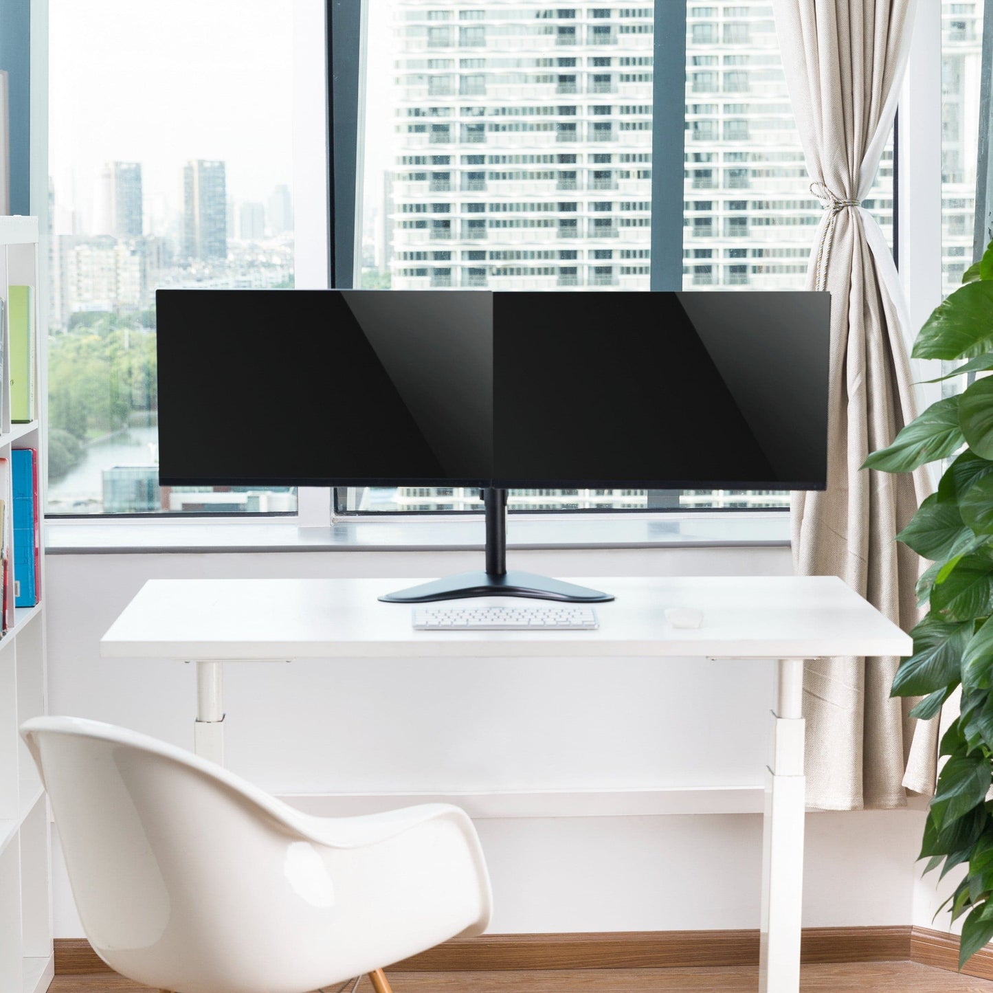 ProperAV Desk Monitor Mount 17" - 34" Dual Swing Arm Freestanding Base VESA Max 100x100