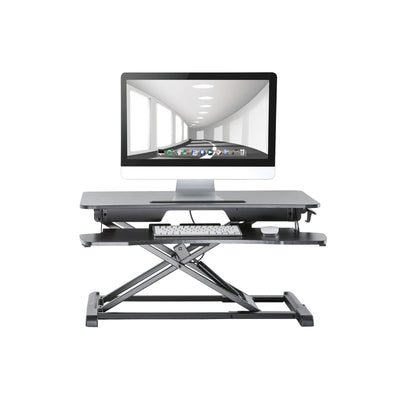 ProperAV Two Tier Worktop Stand Up Desk Converter with Gas Spring Lift & Variable Height Settings - Black - maplin.co.uk