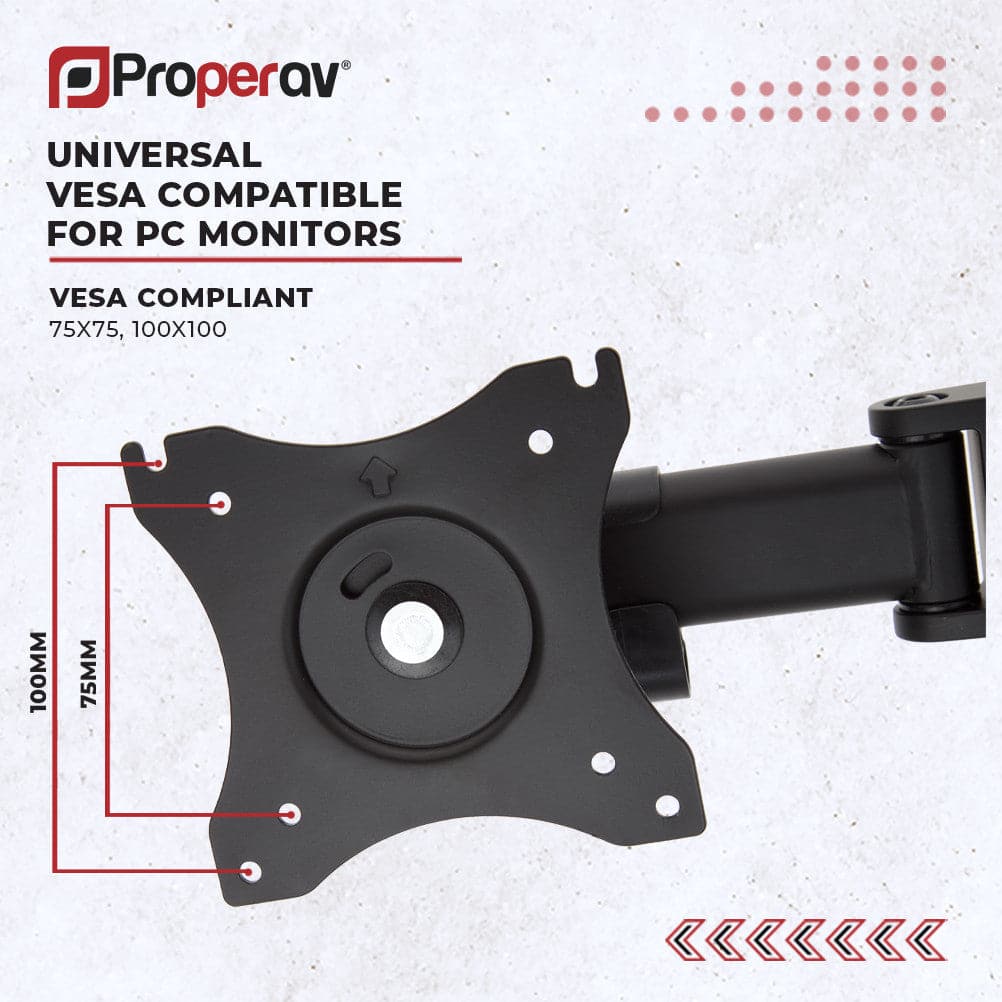 ProperAV 17" - 32" Swing Arm Short Desk Clamp PC Monitor Mount (VESA Max. 100x100)