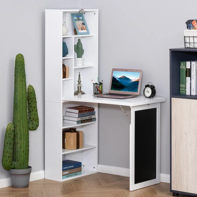 ProperAV Extra Fold-Out Convertible Home Office Desk with Wall Mount Cabinet & Blackboard