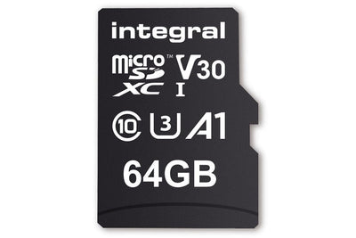 Integral 64GB High Speed V30 UHS-I U3 MicroSDHC/XC Memory Card with Adapter