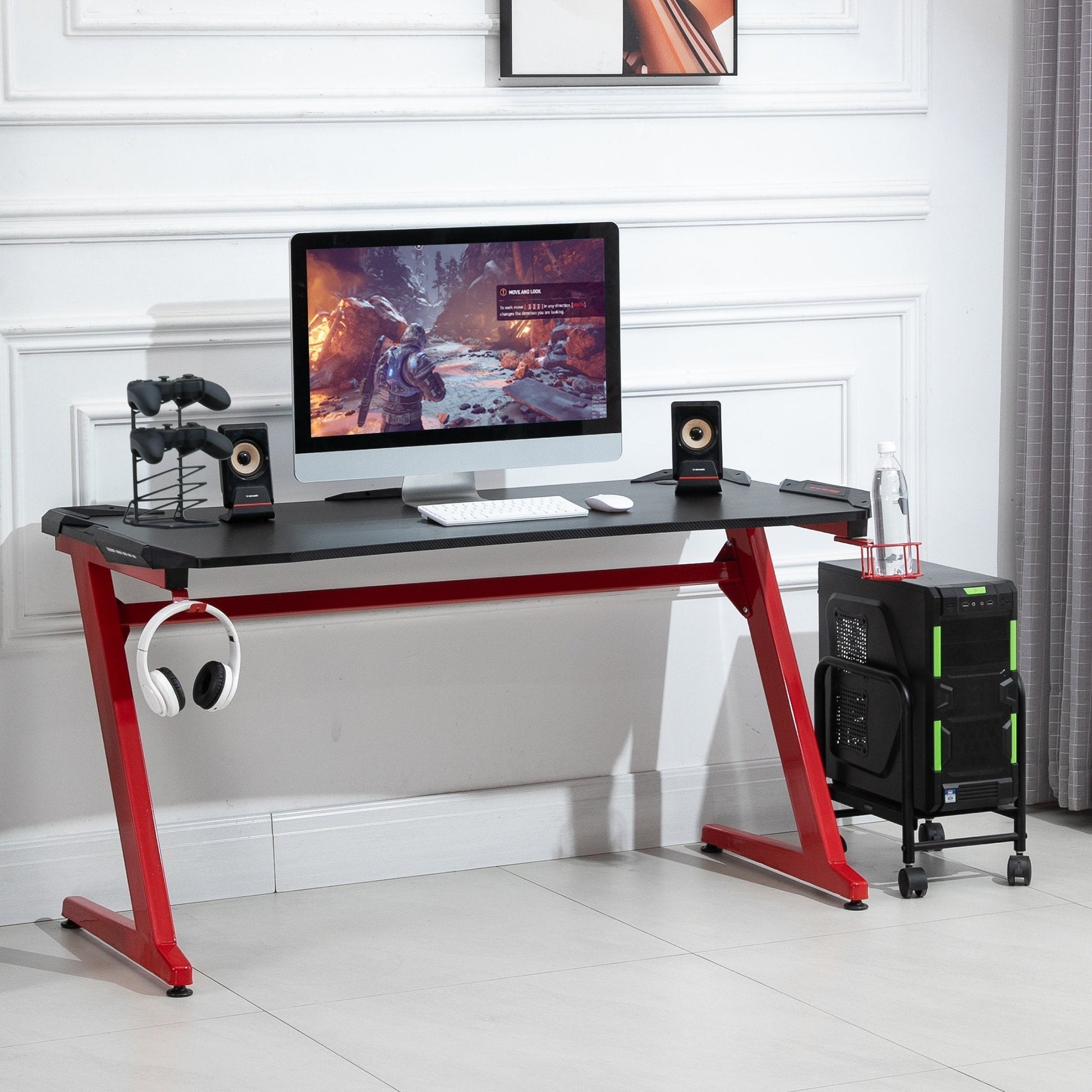 Maplin Plus Large Computer Gaming Desk with Cup Holder & Headphone Hook - Red/Black - maplin.co.uk