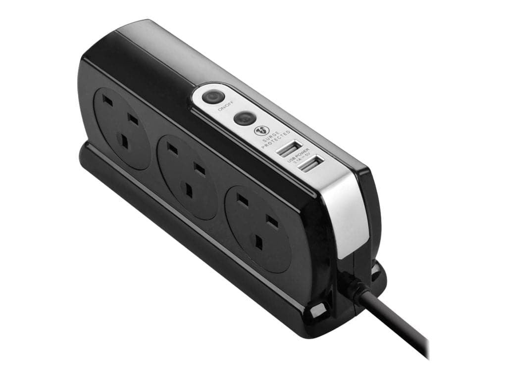 Masterplug 2m 6 Socket 13A plus 2x USB-A Ports Extension Cable Lead - Black - maplin.co.uk