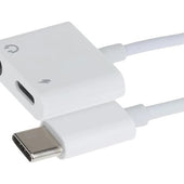 Nikkai USB-C to 3.5mm Headphone Jack / USB-C PD Charging Port Adapter - White, 10cm - maplin.co.uk
