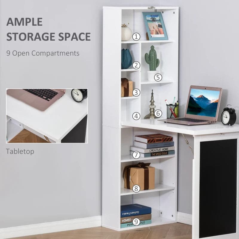 ProperAV Extra Fold-Out Convertible Home Office Desk with Wall Mount Cabinet & Blackboard