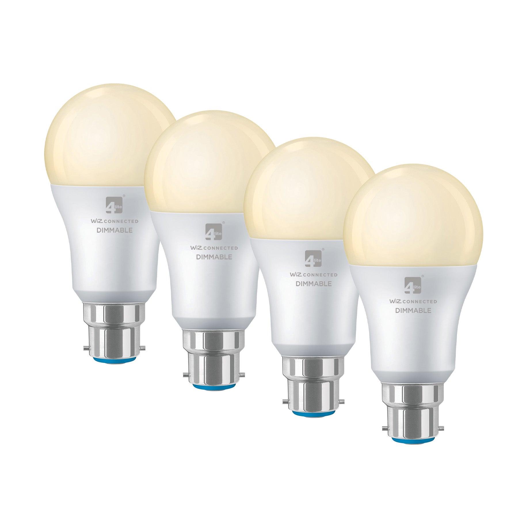 4lite WiZ Connected A60 Warm White WiFi LED Smart Bulb - B22 Bayonet Cap Pack of 4