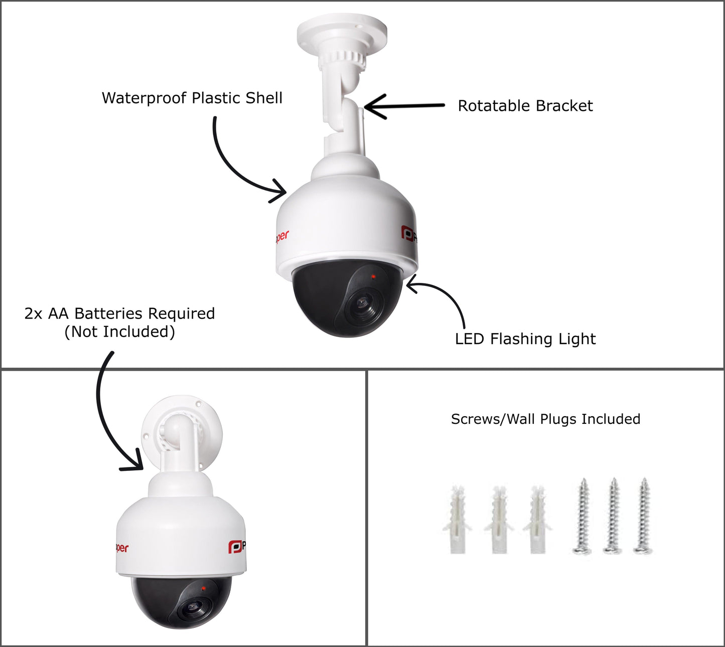 ProperAV Imitation Security Speed Dome Camera with Flashing Light - White - maplin.co.uk