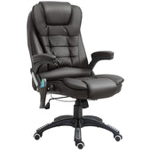 ProperAV High Back PU Leather Adjustable Reclining Executive Office Chair with Massage & Heat Functions - Brown - maplin.co.uk