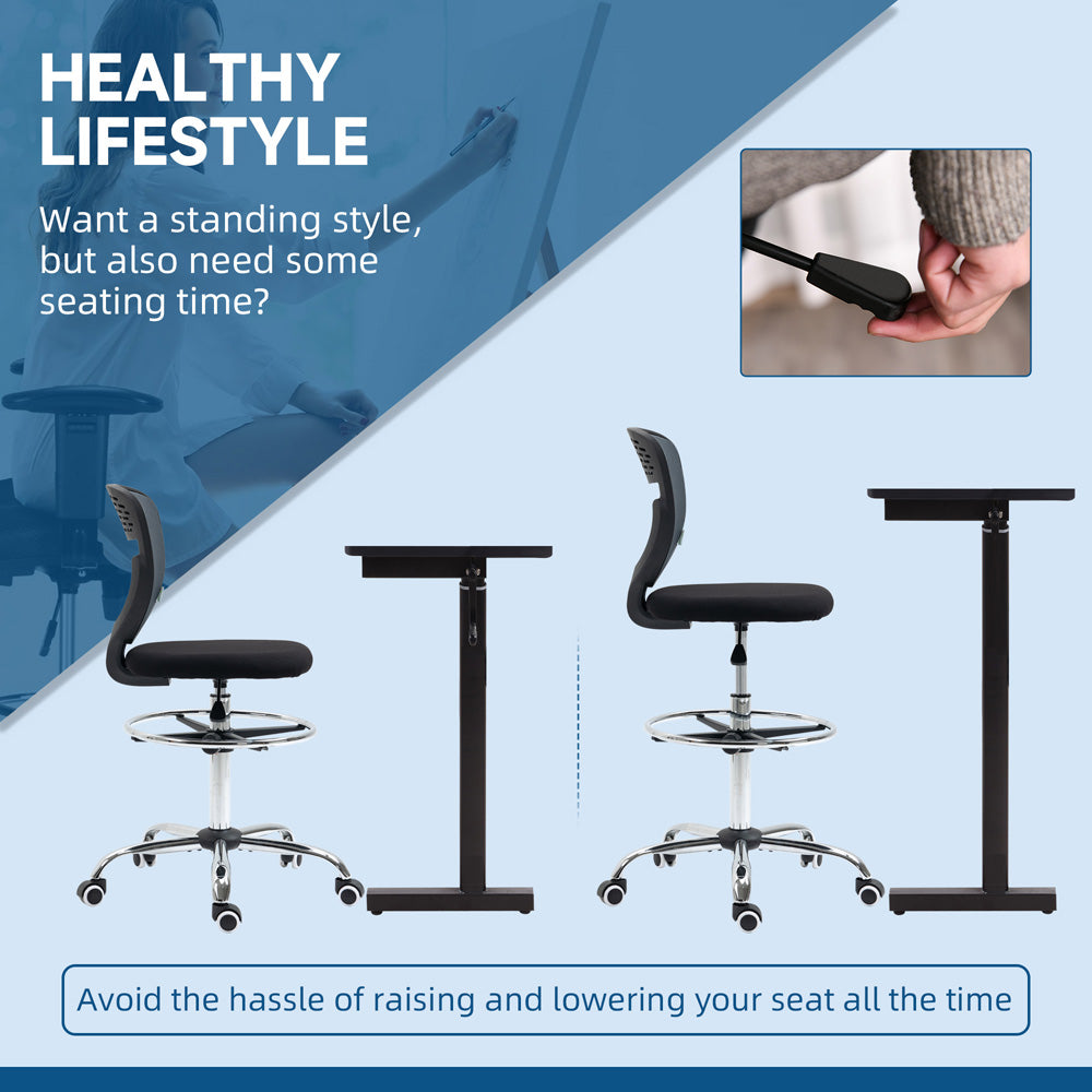 ProperAV Extra Armless Mesh Office Draughtsman Chair with Lumbar Support & Adjustable Foot Ring - maplin.co.uk