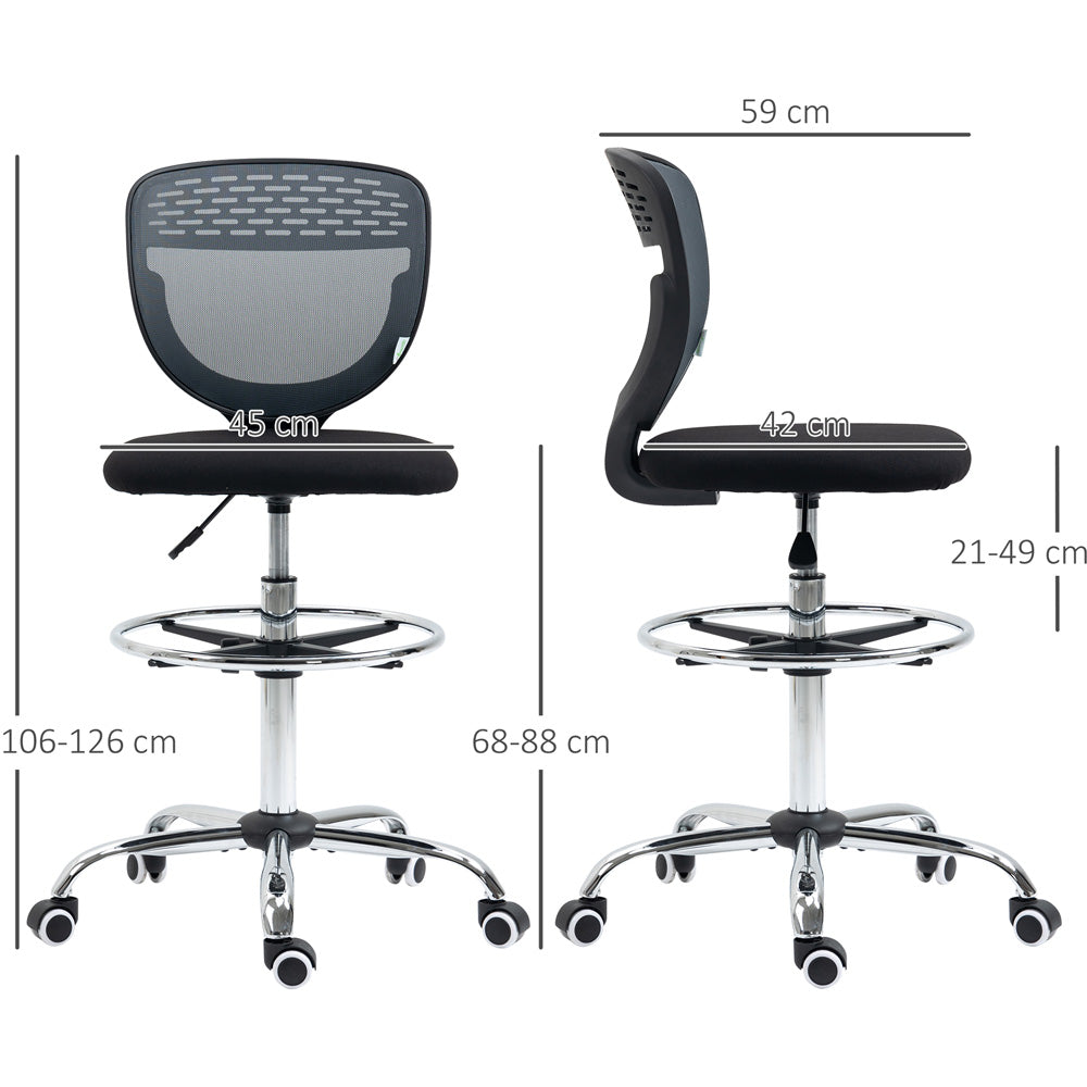ProperAV Extra Armless Mesh Office Draughtsman Chair with Lumbar Support & Adjustable Foot Ring - maplin.co.uk