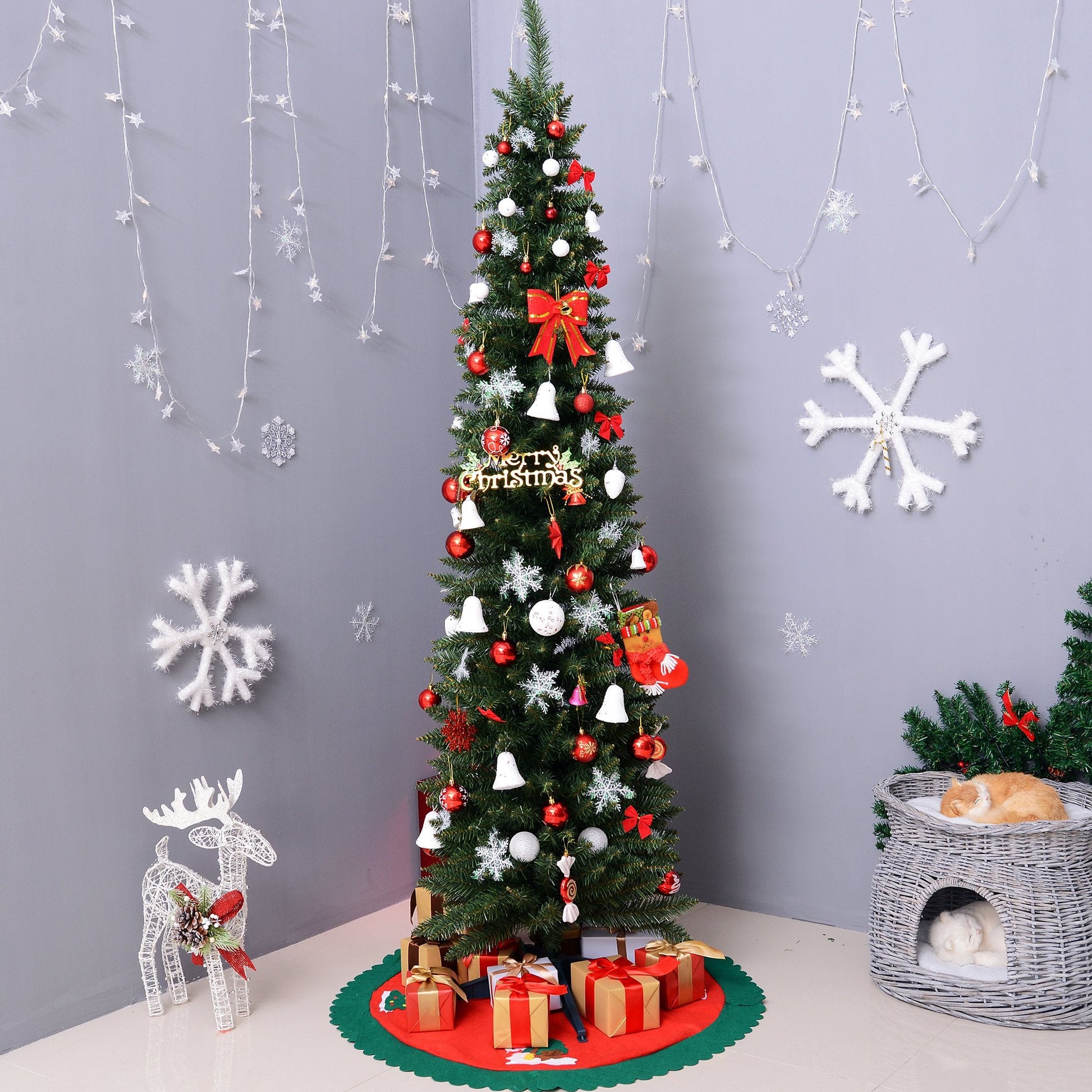 HOMCOM 7ft Artificial Pine Pencil Slim Christmas Tree with Stand - maplin.co.uk