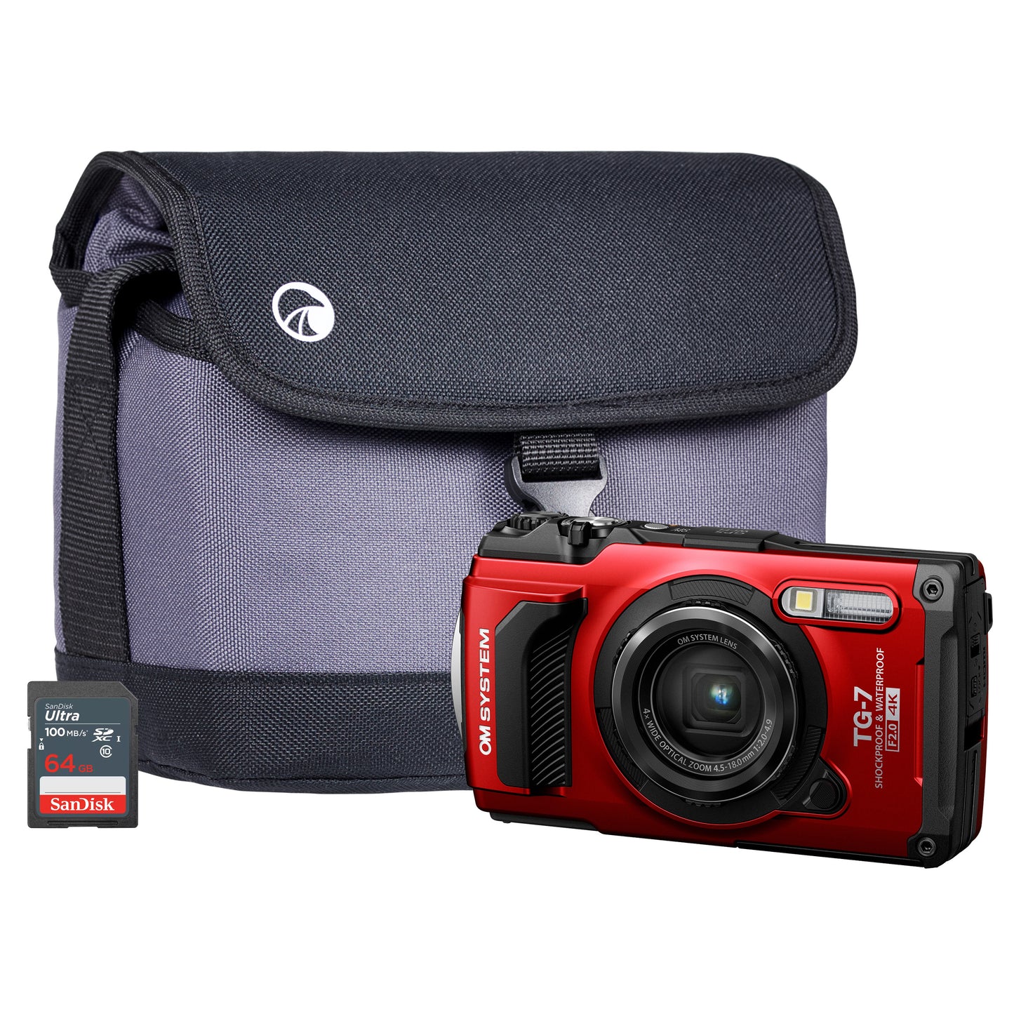 OM System TG-7 12MP 4x Zoom Tough Compact Camera Camera + 64GB SD Card + Case
