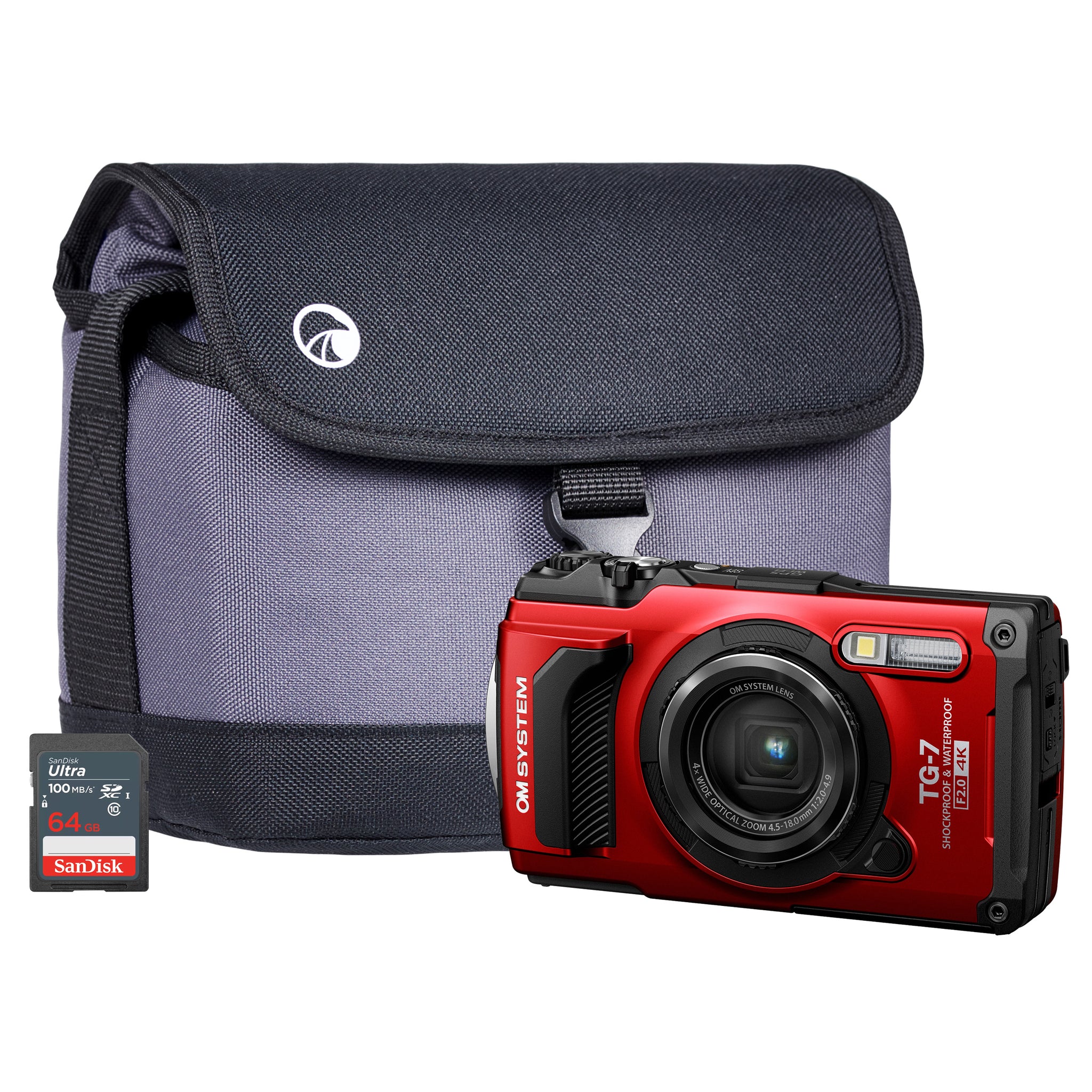 OM System TG-7 12MP 4x Zoom Tough Compact Camera Camera + 64GB SD Card + Case