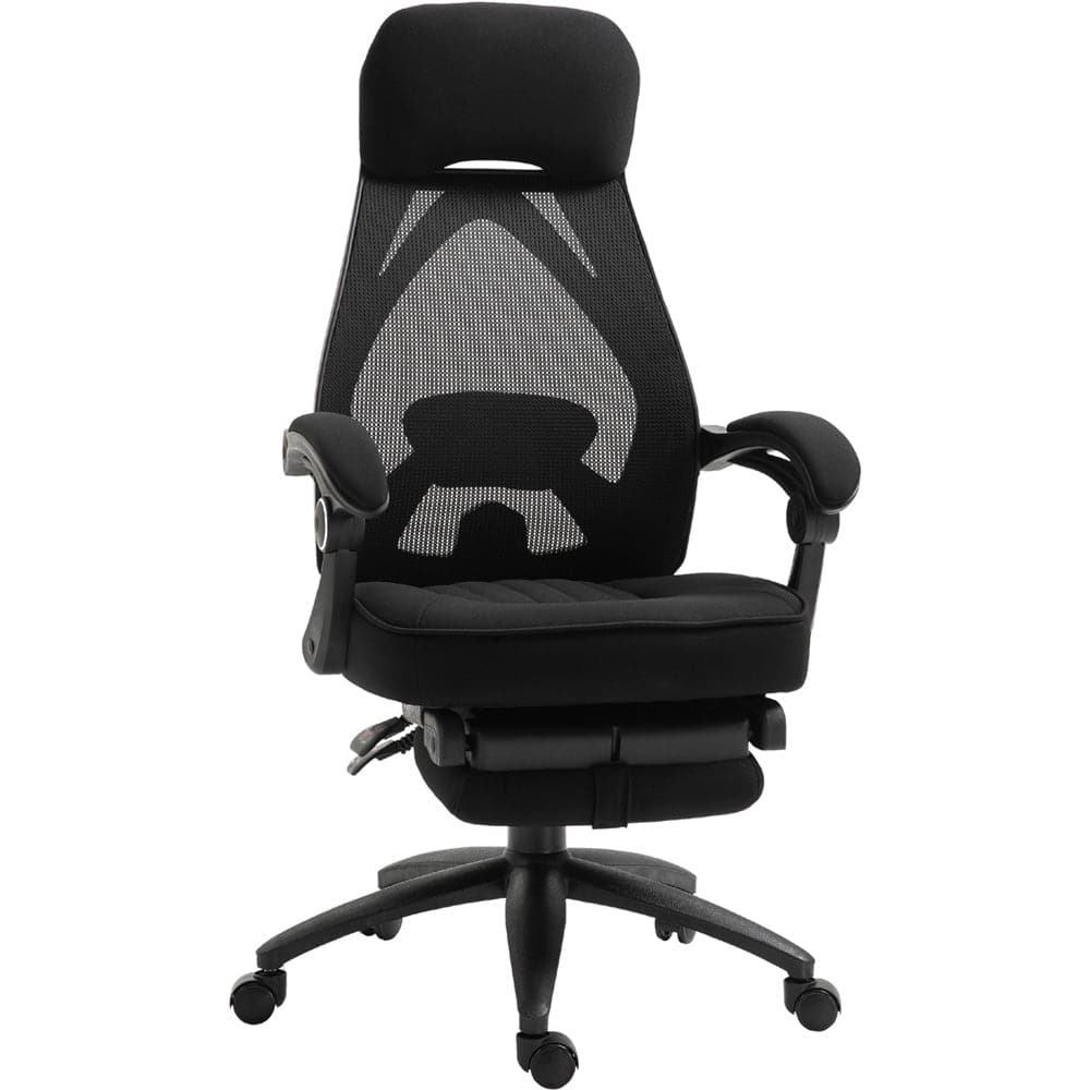 ProperAV Extra Reclining Adjustable Mesh Office Chair with Footrest - Black - maplin.co.uk