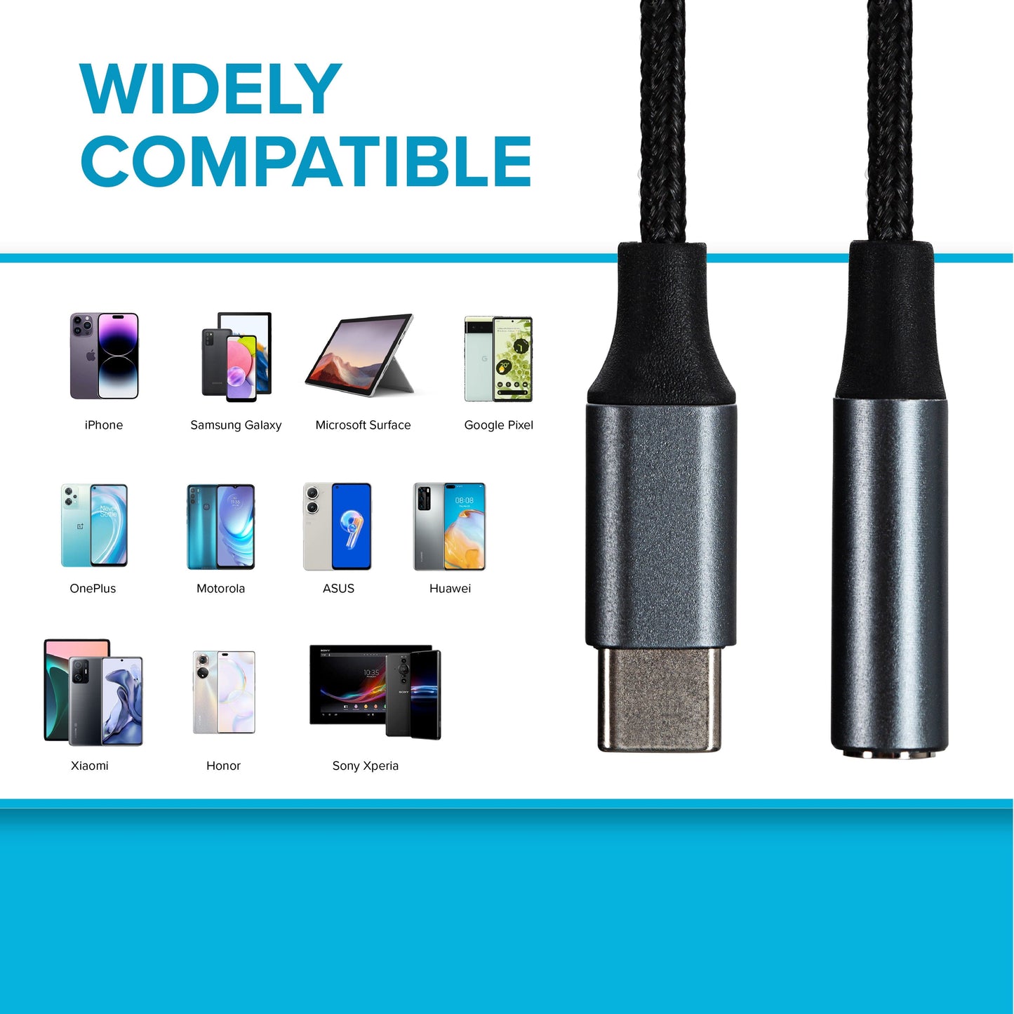 Maplin USB-C to 3.5mm Female Jack Headphone Aluminium Braided Adapter Cable - Black, 5cm - maplin.co.uk