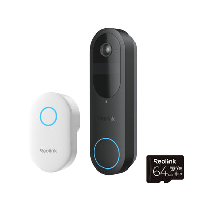 Reolink 2K Battery-Powered Wireless Doorbell with Chime & 64GB MicroSD Card