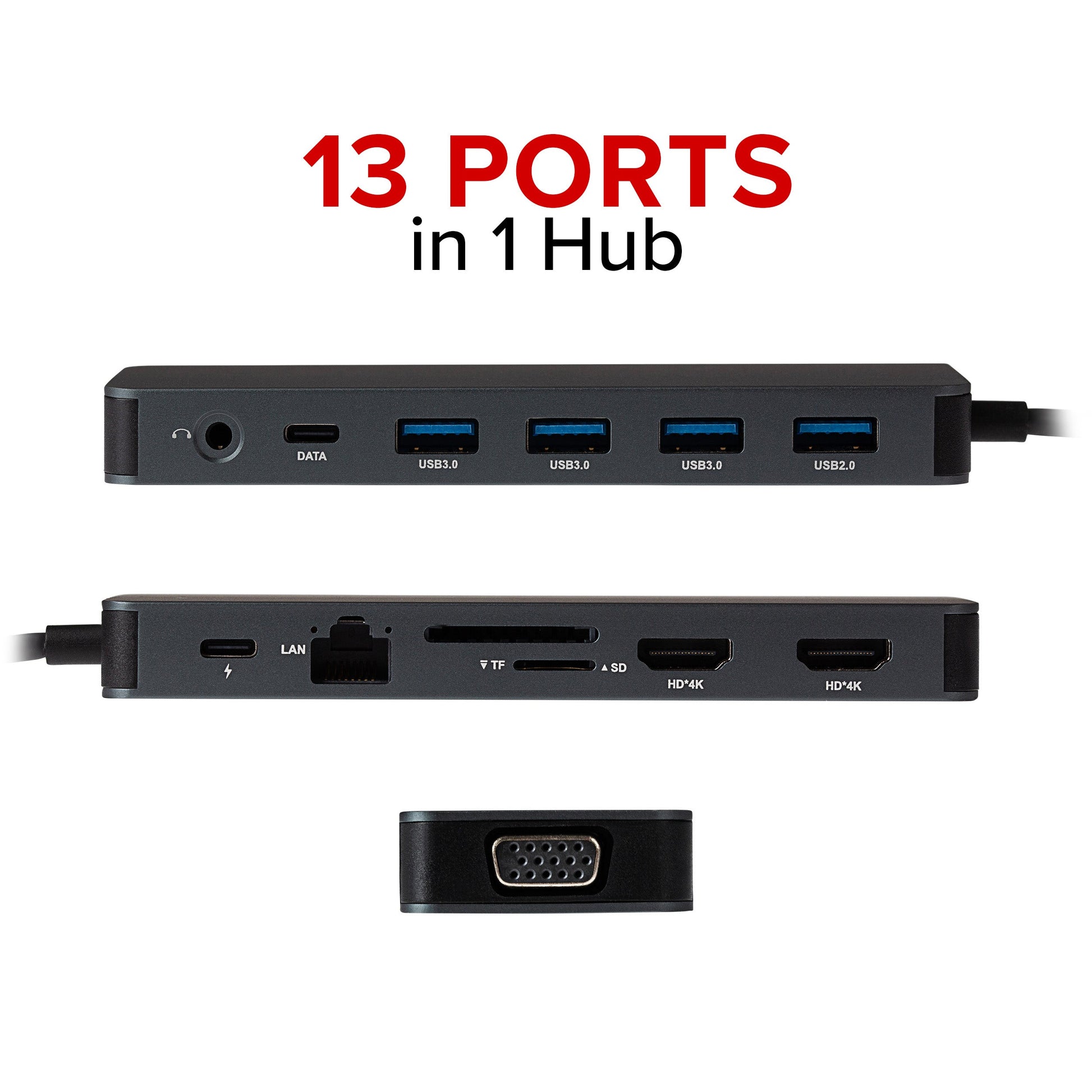 Nikkai USB-C Multiport Hub to 2x USB-C / 4x USB-A / 2x HDMI / Gigabit RJ45 / VGA / SD / Aux - Silver - maplin.co.uk