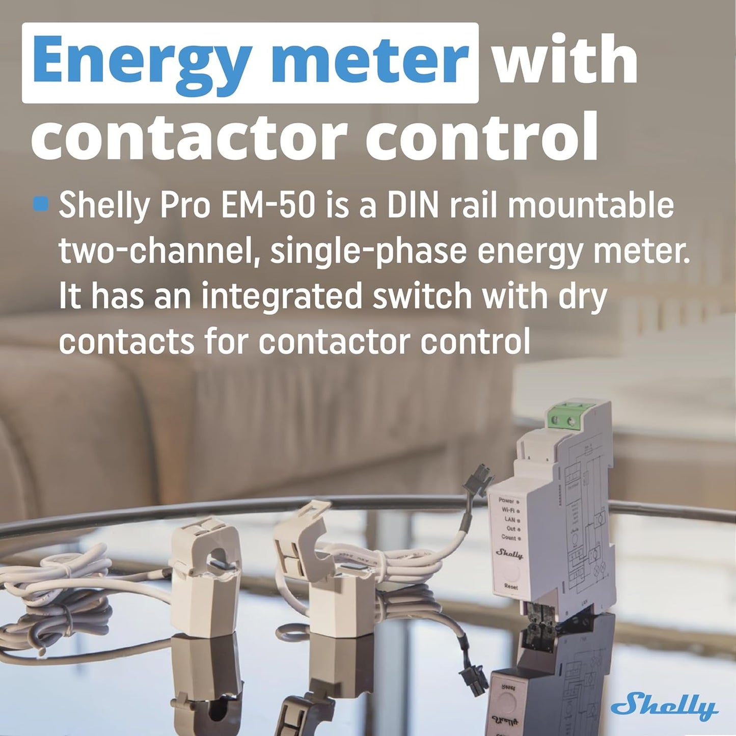 Shelly Pro EM 50A DIN-Mountable Single-Phase Energy Meter with Contactor Control