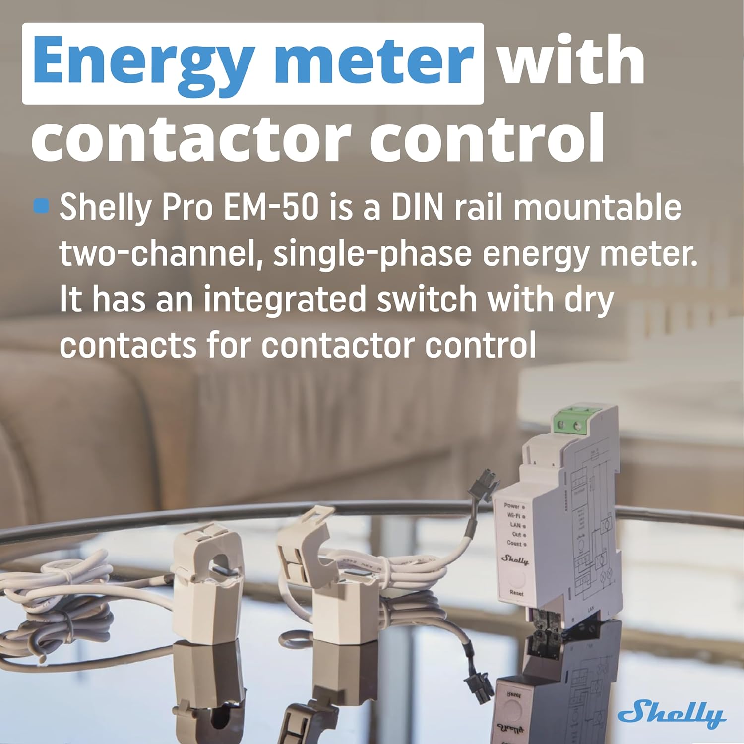 Shelly Pro EM 50A DIN-Mountable Single-Phase Energy Meter with Contactor Control