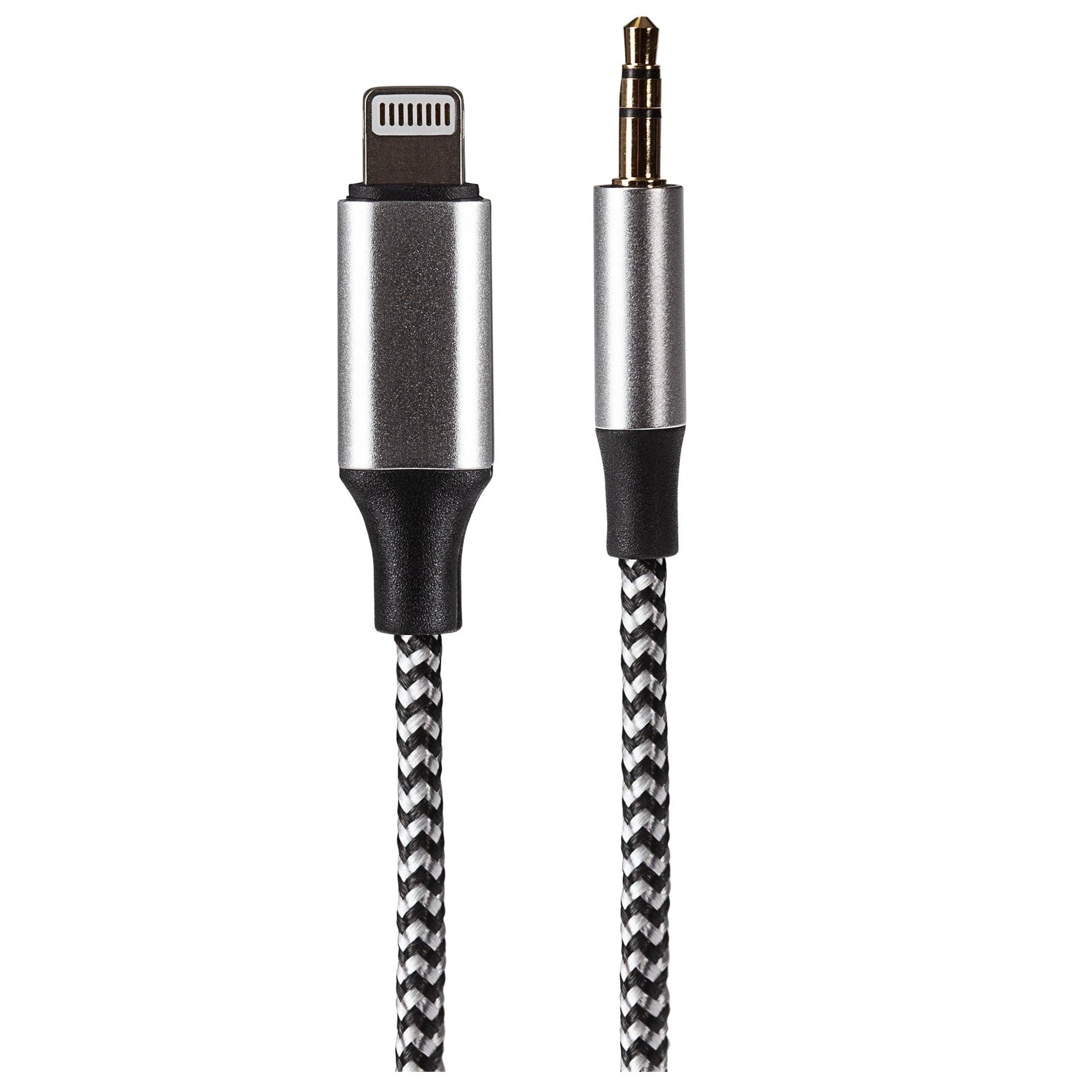 Maplin Lightning to 3.5mm Aux Stereo 3 Pole Jack Plug Braided Cable - Silver, 1m - maplin.co.uk