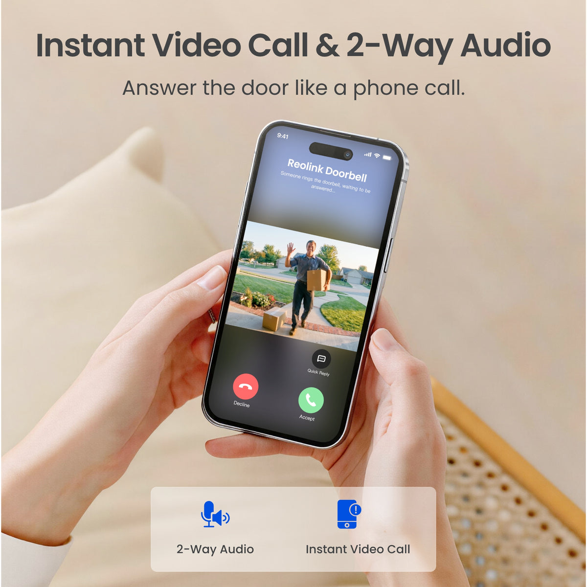 Reolink 2K Gen 2 AI Smart Detection WiFi Battery Doorbell with Chime