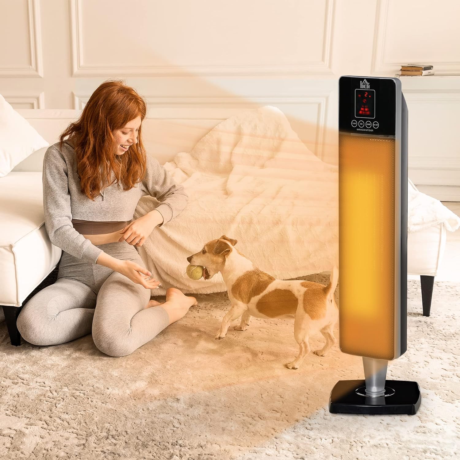 Maplin 2kW Portable Indoor Oscillating Ceramic Tower Space Heater with Adjustable Modes - Black - maplin.co.uk