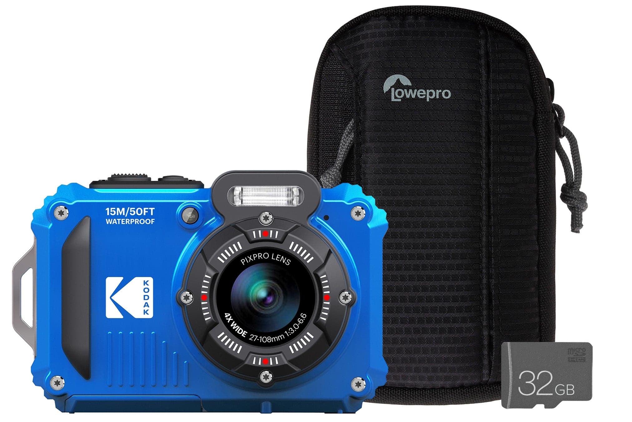 Kodak PIXPRO WPZ2 16MP 4x Zoom Tough Compact Camera - Blue Camera + 32GB SD Card + Case