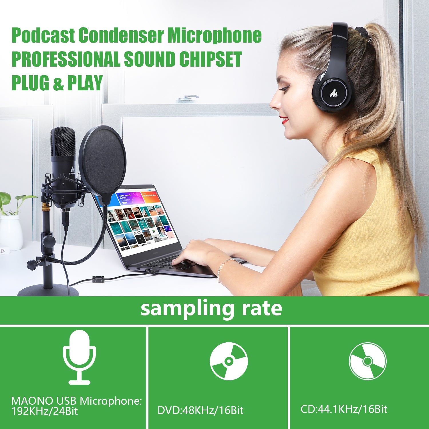 MAONO AU-A03 Condenser Microphone Professional Podcast Studio Microphone  Audio 3.5mm Mic for Laptop,Mobile  Phone,Compyter,,Karaoke,Gaming,Recording