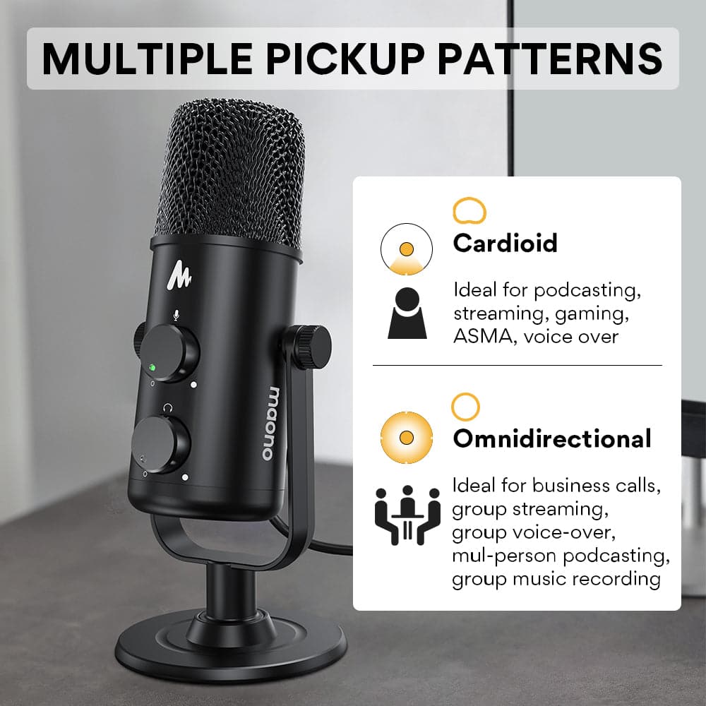 Maono USB-C Desktop Condenser Cardioid Omnidirectional Microphone with Headphone Jack - maplin.co.uk