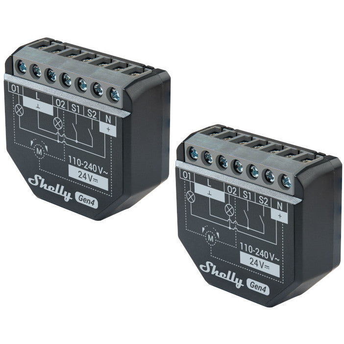 Shelly 2PM Gen4 WiFi/Zigbee-Operated Dual Relay Switch with Power Monitoring & Cover (Roller) Control Pack of 2
