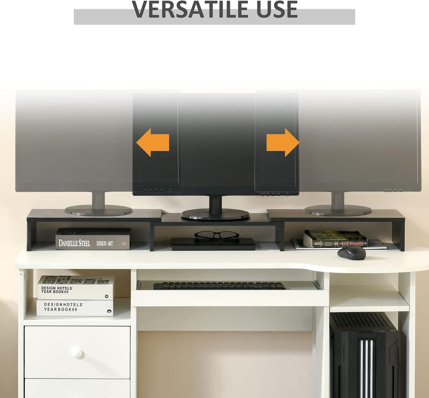 ProperAV Extra Dual Monitor Stand Riser with Adjustable Length & Angle - Black