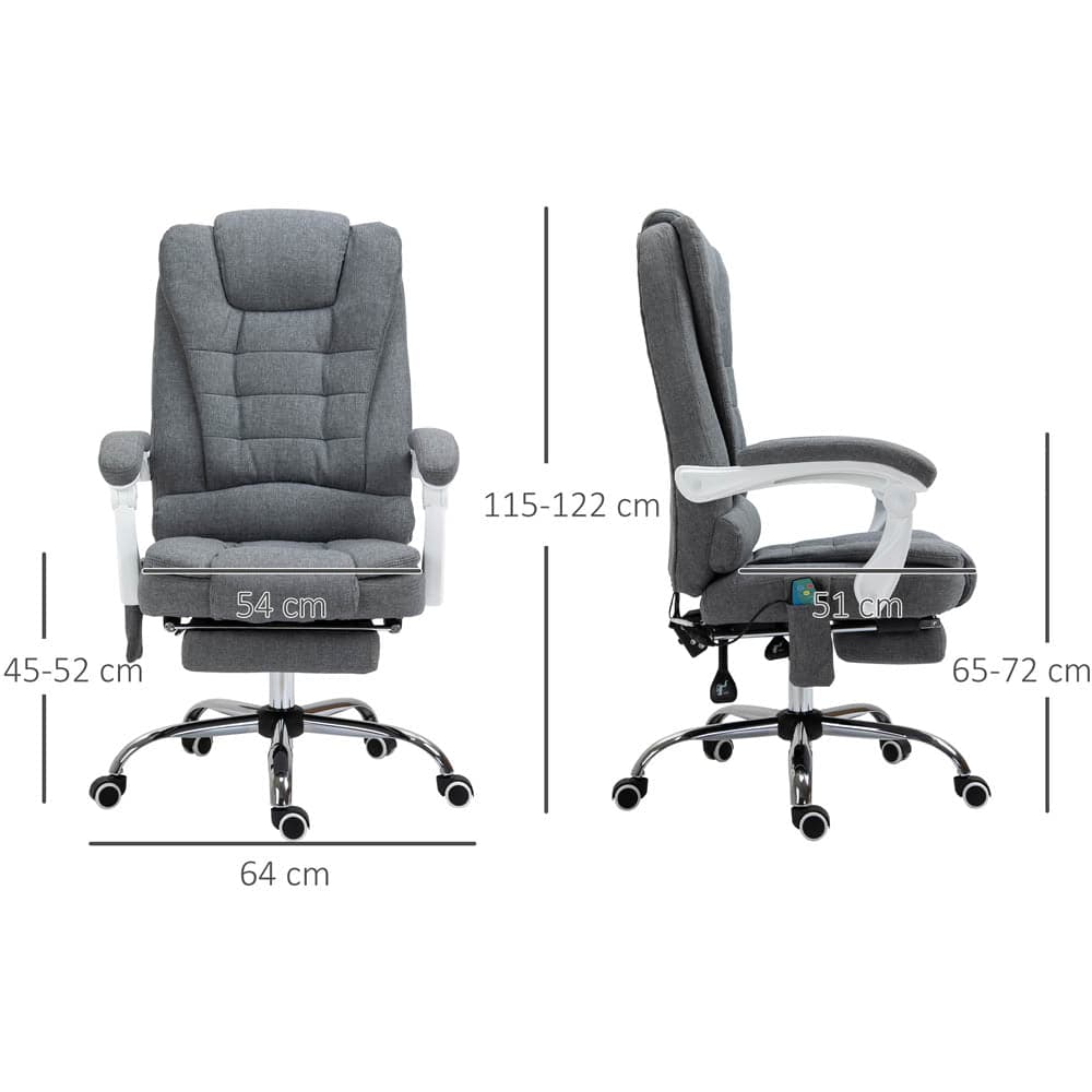 ProperAV Extra Ergonomic Adjustable Reclining Executive Office Chair with Heated 6 Point Vibration Massage Function & Footrest - Grey - maplin.co.uk