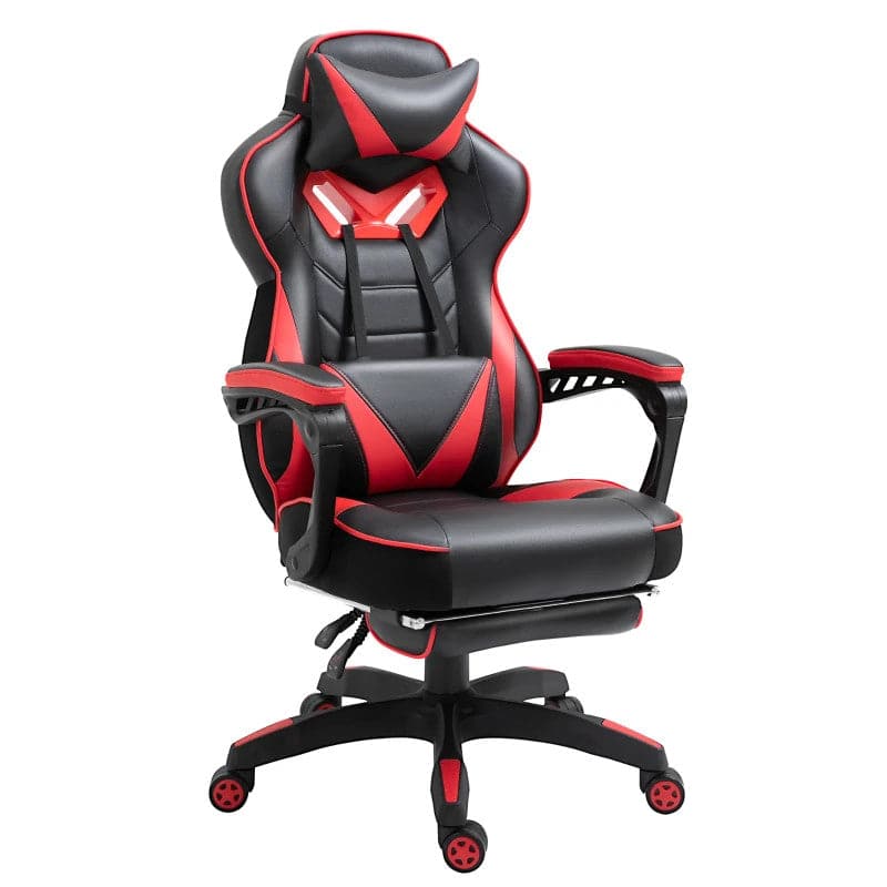Maplin Plus Ergonomic Racing Adjustable Reclining Gaming Office Chair with Headrest, Lumbar Support & Retractable Footrest Red