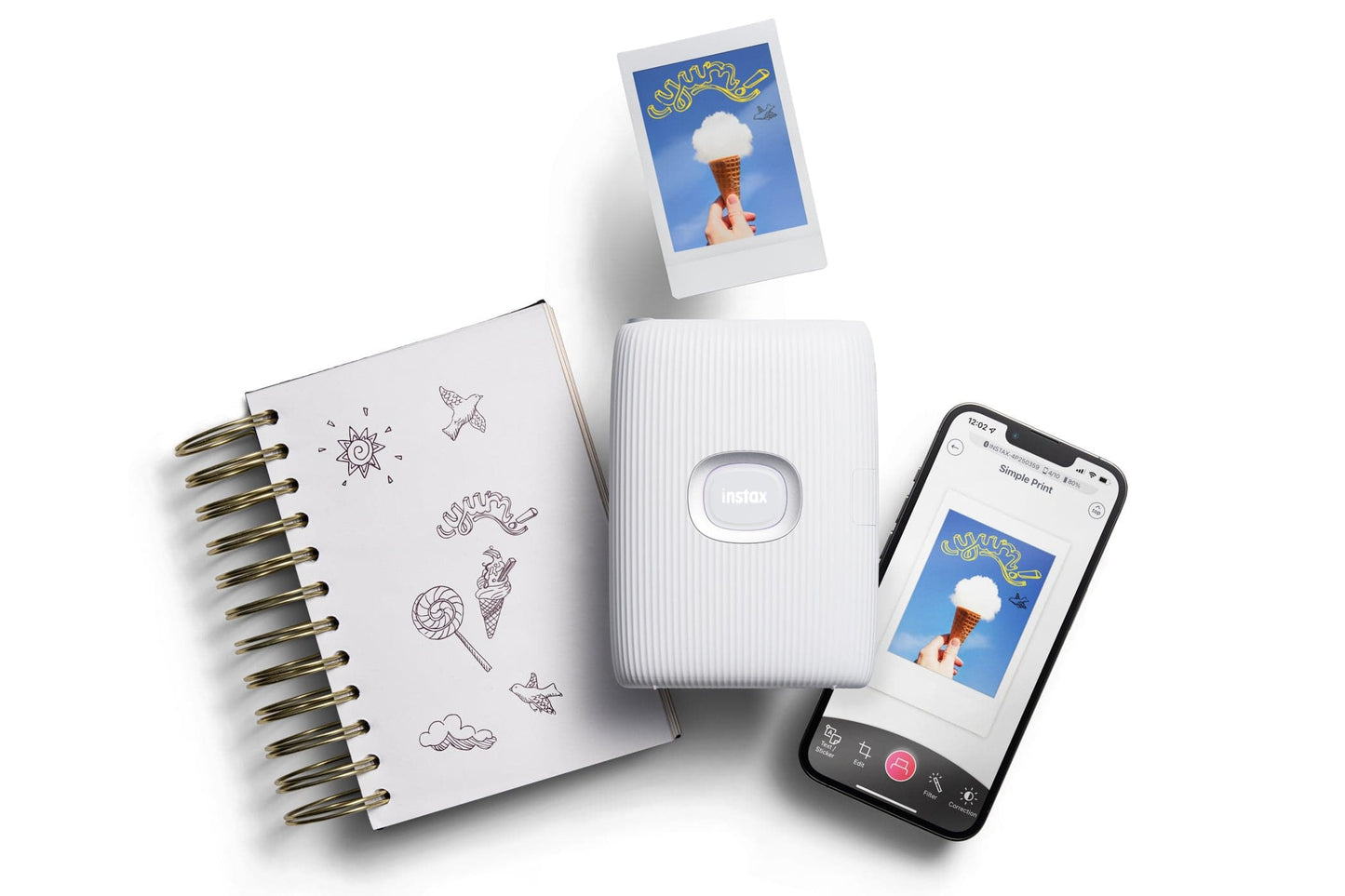 Fujifilm Instax PAL Digital Camera with Mini Link 2 Printer Bundle - Clay White