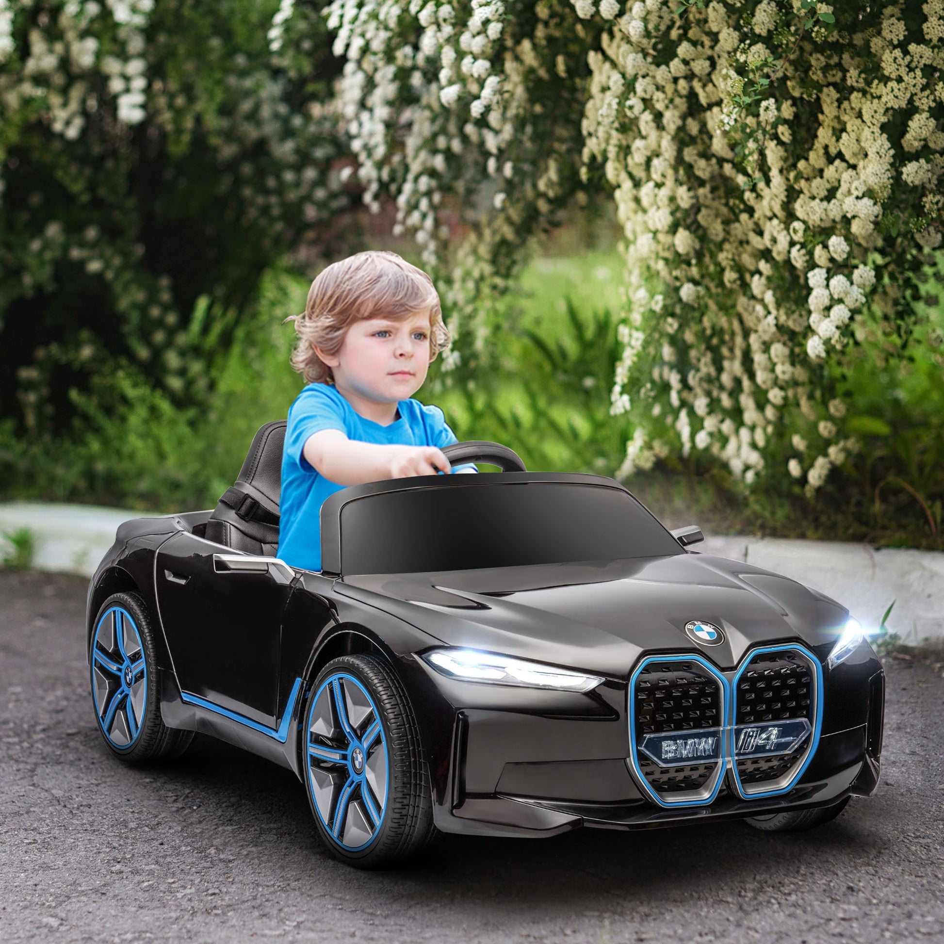 HOMCOM BMW i4 Licensed 12V Kids Electric Ride On Car with Remote Control, Portable Battery, Music, Horn & Headlights - maplin.co.uk
