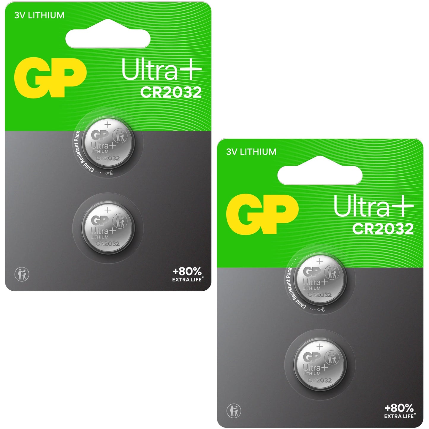 GP CR2032 Ultra Plus 3V Lithium Coin Cell Batteries - Pack of 4