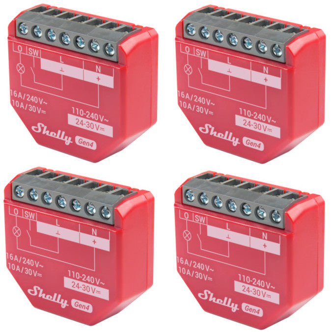 Shelly 1PM Gen4 WiFi/Zigbee-Operated Smart Switch with Power Monitoring (1 channel, 16A) Pack of 4