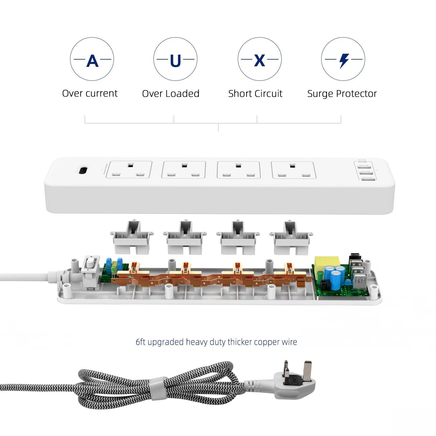 Maplin 2m 4-Socket UK Power Switch Extension Lead with 3x USB-A / 1x USB-C Ports - maplin.co.uk