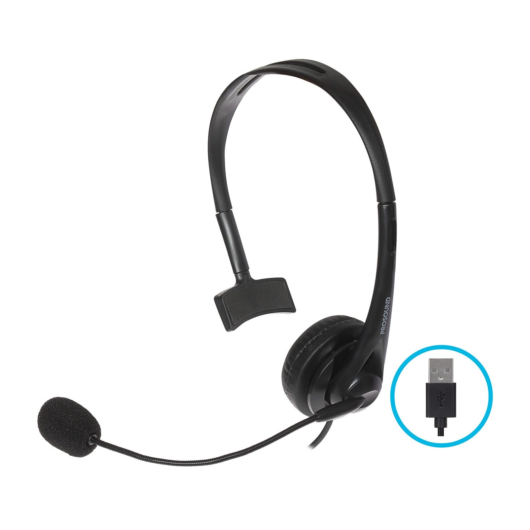 Single Ear Mono USB Headset Boom Microphone Noise Cancellation