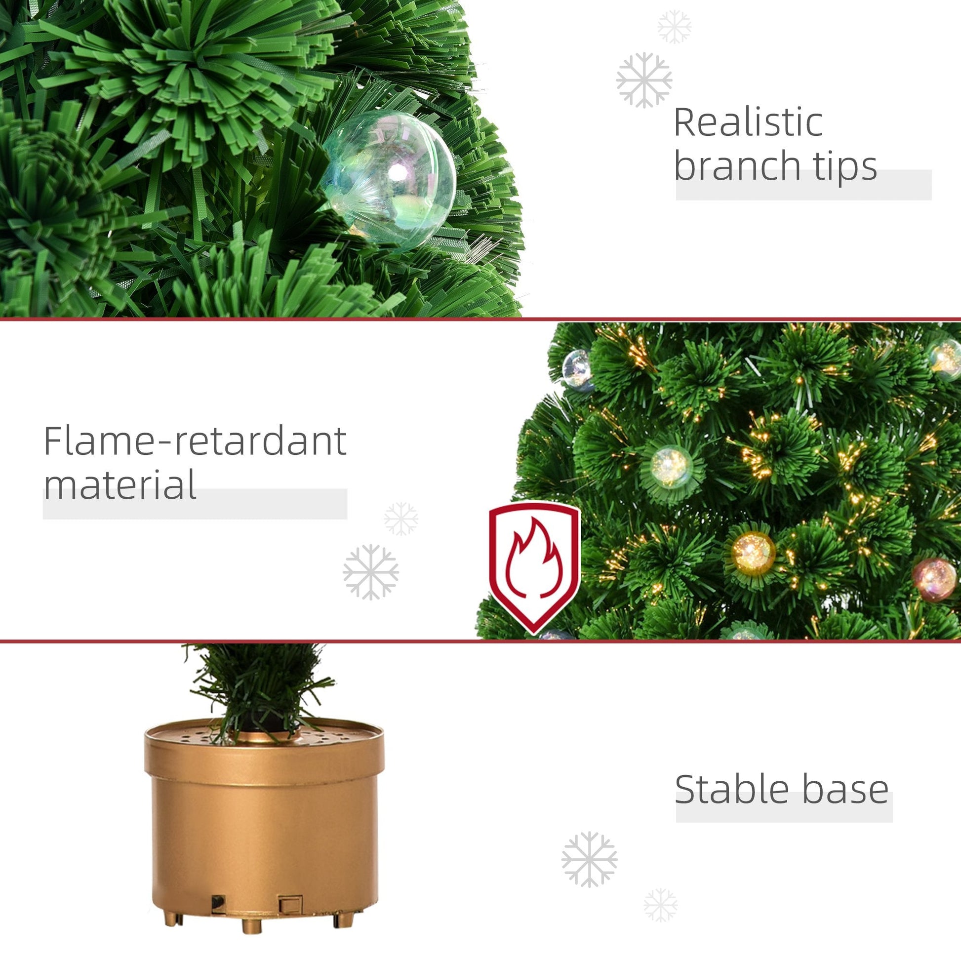 HOMCOM 4ft Pre-Lit Fibre Optic Artificial Christmas Tree with Golden Stand - maplin.co.uk
