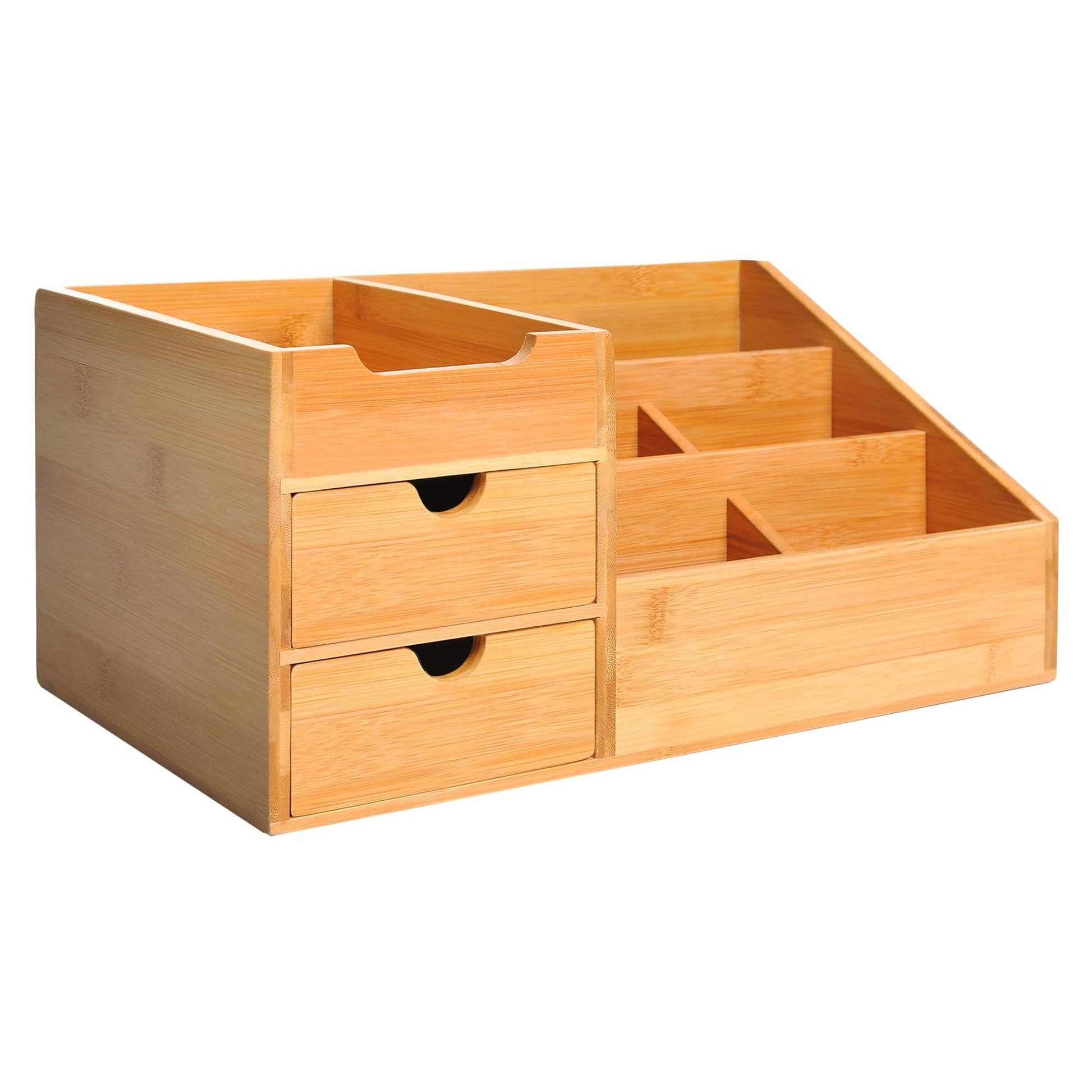 ProperAV Extra Multi-Function Storage Organiser with 7 Storage Compartments & 2 Drawers - Bamboo - maplin.co.uk