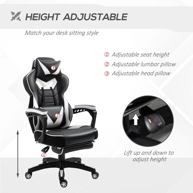 Maplin Plus Ergonomic Racing Adjustable Reclining Gaming Office Chair with Headrest, Lumbar Support & Retractable Footrest - maplin.co.uk