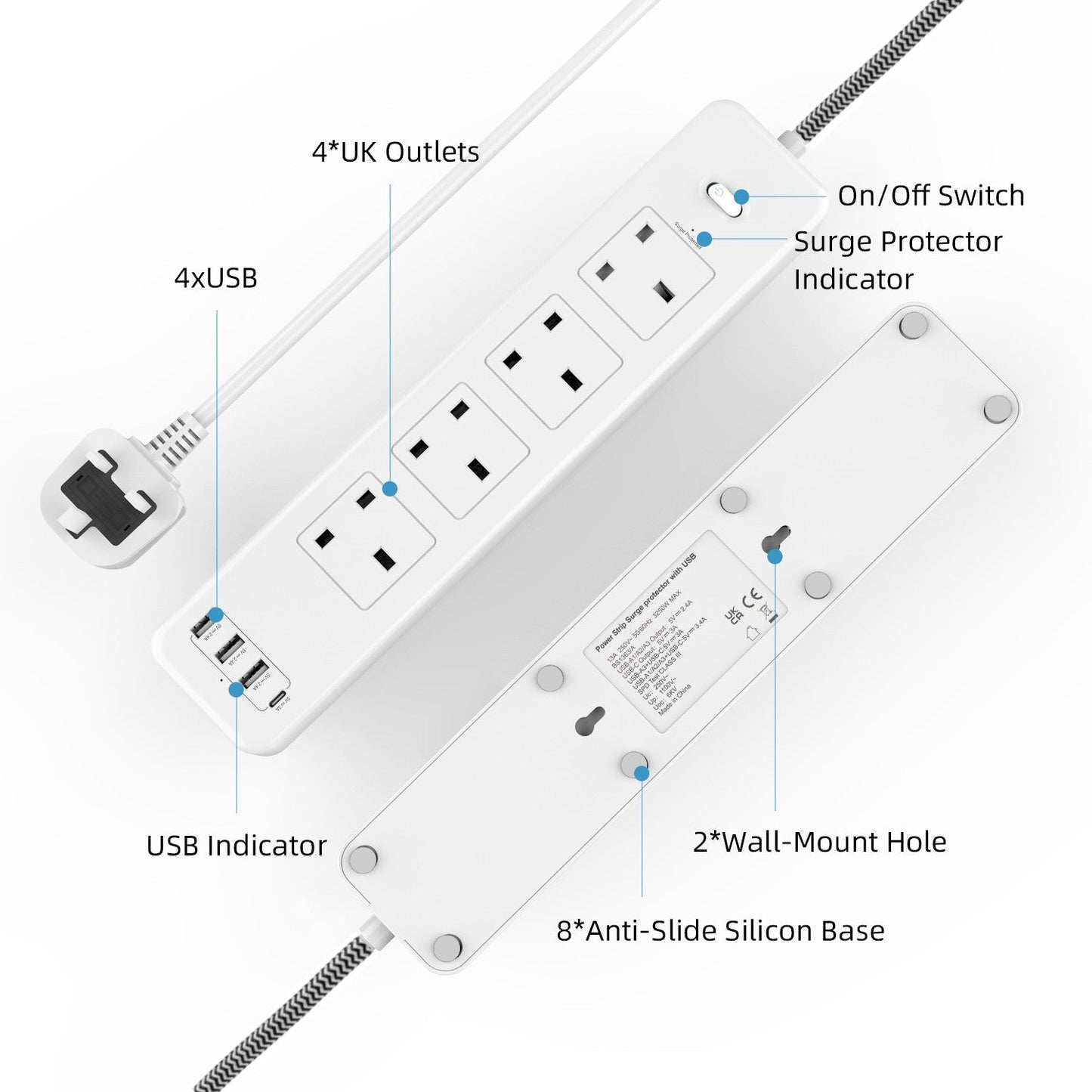 Maplin 2m 4-Socket UK Power Switch Extension Lead with 3x USB-A / 1x USB-C Ports - maplin.co.uk