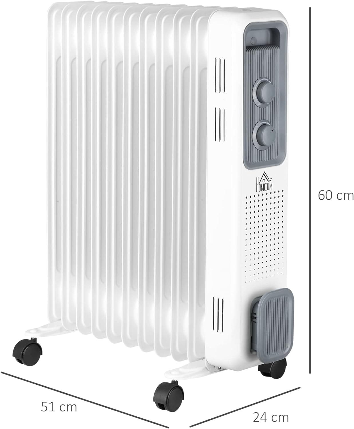 Maplin Plus 11 Fin Portable Oil Filled Radiator with Wheels & 3 Heat Settings - White - maplin.co.uk