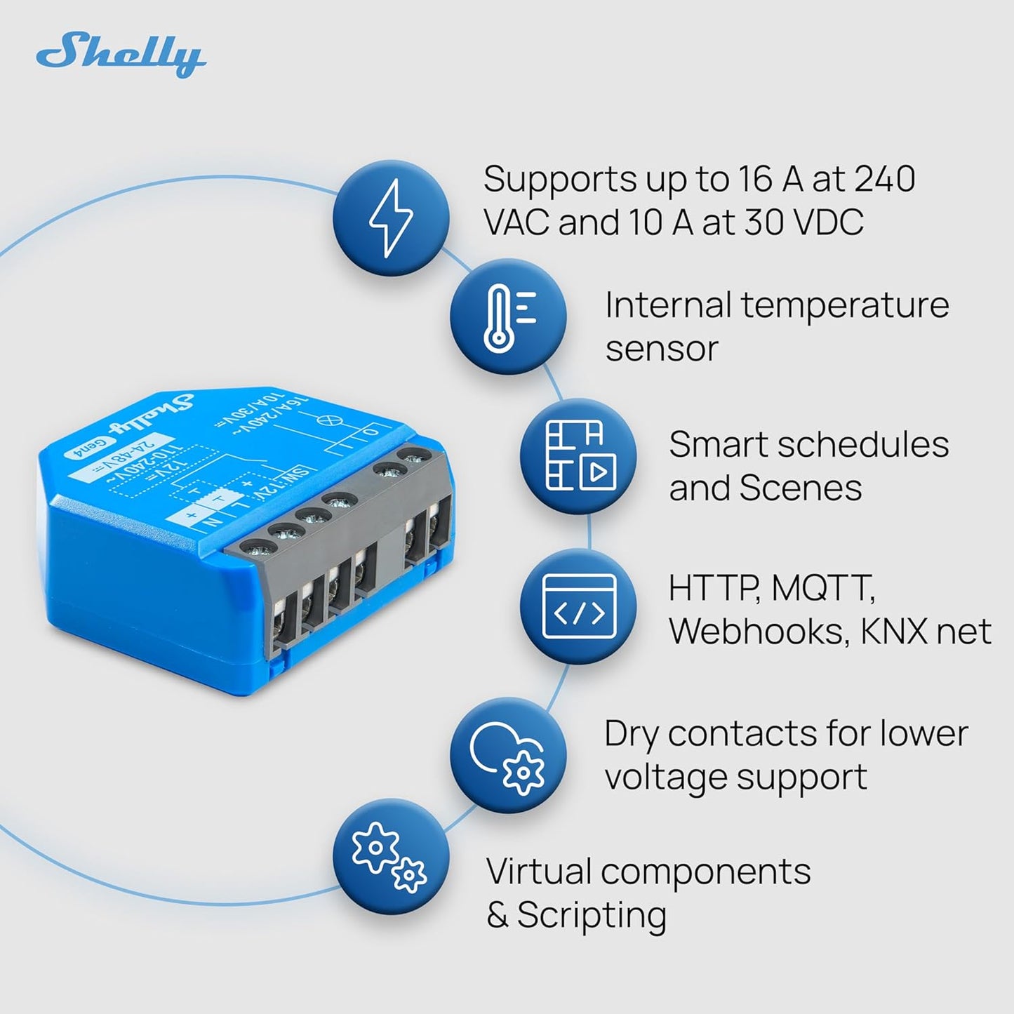 Shelly 1 Gen4 WiFi/Zigbee-Operated Smart Switch with Dry Contacts (1 channel, 16A)