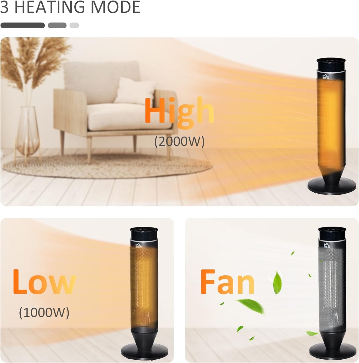 Maplin Plus 42° Oscillation Indoor Ceramic Tower Space Heater with Remote Control & Timer - Black - maplin.co.uk