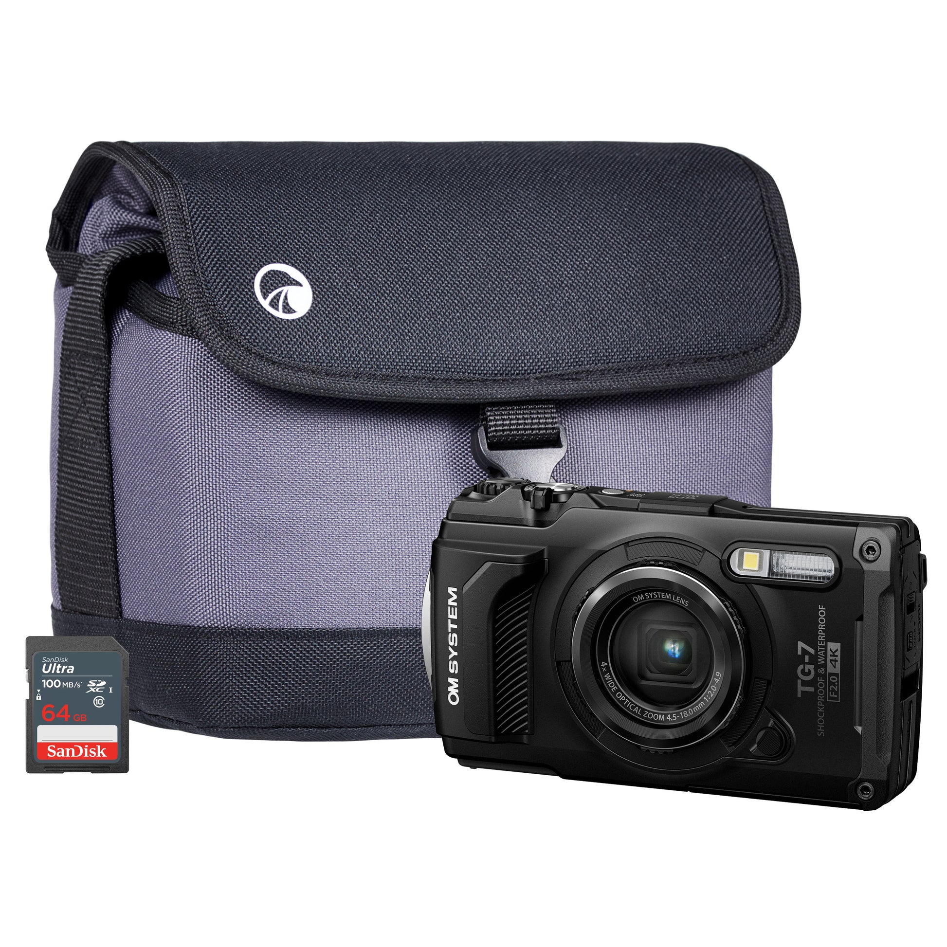 OM System TG-7 12MP 4x Zoom Tough Compact Camera Camera + 64GB SD Card + Case