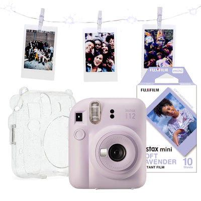 Fujifilm Instax Mini 12 Instant Camera with LED String Lights, Glitter Case & Film - Lilac Purple